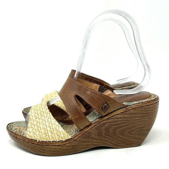 Born Open Toe Slide Straw Wedge Brown Womens 6 - Picture 4 of 8